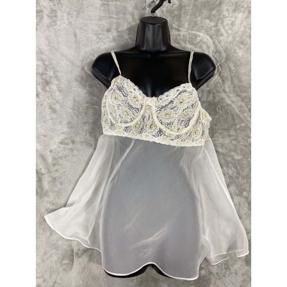 Vinatge Cinema Etoile Babydoll Lingerie Top Large White Lace Sexy Boudoir Sheer